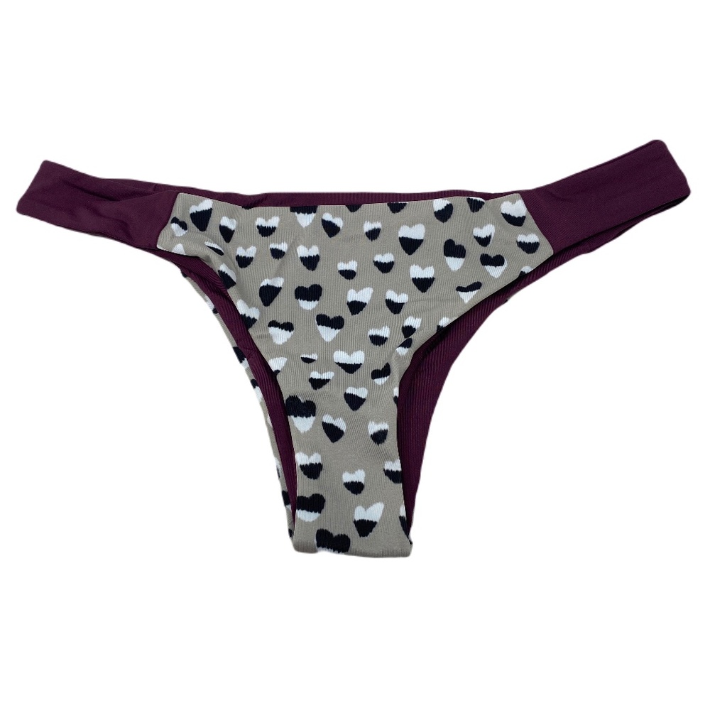 Tavik Womens Minimal Bikini Bottom ONLY in Cheetah Heart Print Merlot Re…